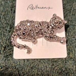 Reitmans Sparkling Silver Panther with green eyes Brooch